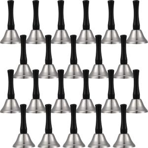 24 Pieces Hand Bells Steel Service Handbells Black Wooden Handle Diatonic Metal Bells Musical Percussion (Silver) (Nickel White)