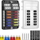 12 Way 12V Blade Fuse Block,12 Circuit ATC/ATO Fuse Box Holder with LED Indicator Waterpoof Cover for 12V/24V Automotive Truck Boat Marine RV Van Vehicle (with 16 pcs Fuse)