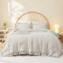 Litanika Linen Grey Queen Comforter Set, 3 Pieces Ruffle Farmhouse Aesthetic Bedding Comforter Set, All Season Soft Lightweight Fluffy Microfiber Bed Set(90x90In Comforter, 2 Pillowcases)