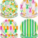 2 x FYSUIMU 48 Pcs Easter Bunny Paper Plates Colorful Rabbit Egg Flower Disposable Plates Easter Striped Contrast Color Design Dinner Dessert Plate for Spring Birthday Baby Shower Party, 9 Inch