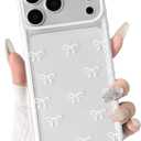 NITITOP Compatible for iPhone 17 Pro Max Case Cute Clear Durable Ribbon Bowknot Pattern for Girls Women Soft TPU Transparent Full Camera Lens Shockproof Protective Phone Cover - White