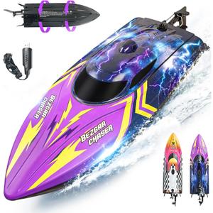 BEZGAR TX136 12 Inch 25 KPH Fast RC Speed Boat for Kids | 25 KPH High Speed; double playtime; Waterproof Hull; Ideal Speed Boat for Pools & Lakes; Purple