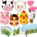 Farm Animal Party Plates Set, Serve 24 Cute Animal Shaped Disposable Party Plates and Napkins, Cups, Tablecloth, Forks, Hats, Party Supplies for Kids Birthday Decorations, Baby Shower