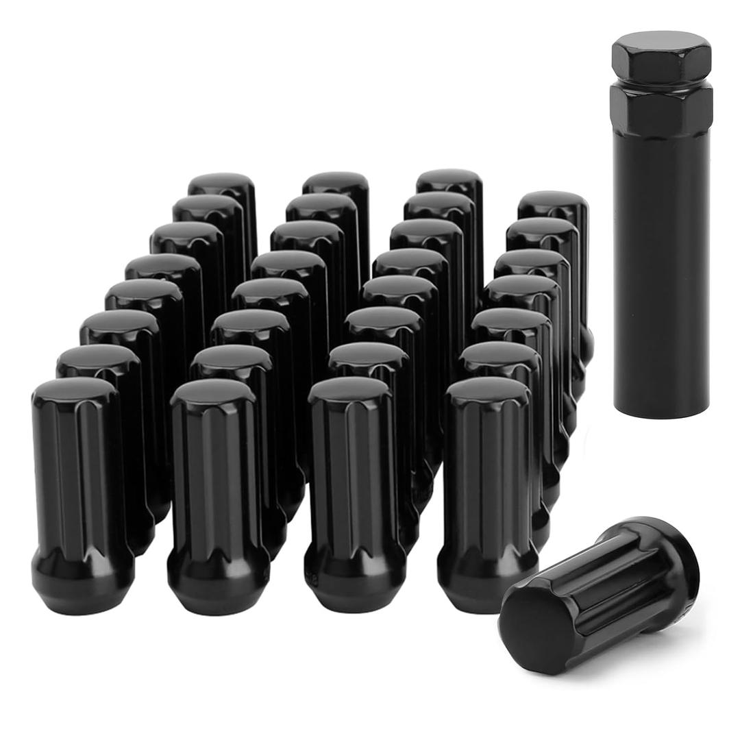 9/16-18 Spline Lug Nut 32pcs for Dodge 2500 3500 8 Lug, 9/16 x18 Closed End Lug Nut with 1 Socket Key for 1994-2011 Ram 2500 3500, 2002-2010 Ram 1500 Aftermarket Wheel, 9/16-18, 32 PCS, Black