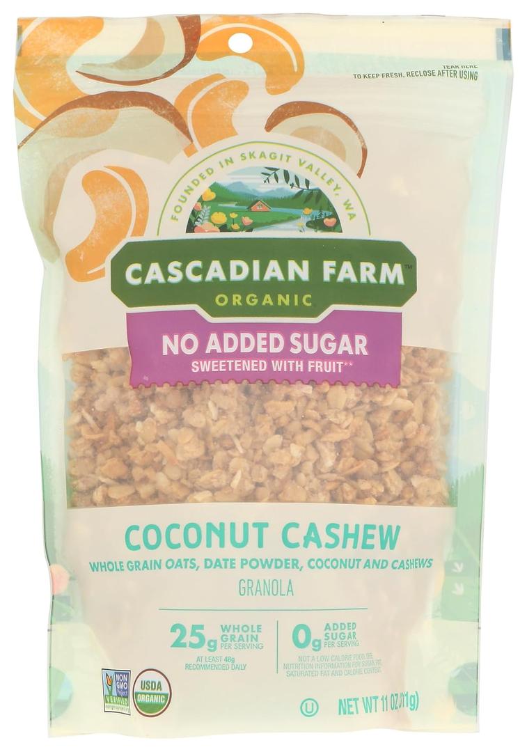 Cascadian Farm Organic Coconut Cashew Granola Cereal, No Added Sugar, 11 Ounces (Pack Of 4) (EXP 05/05/27)