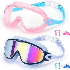 EverSport 2 Pack Kids Swimming Goggles, Anti-fog Swim Goggles for Toddler Girls Boys 3-15 (Mirrored Purple & Pink)