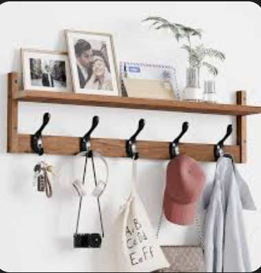 Osivaex 29'' Coat Rack Wall Mount with Shelf, Wood Wall Hooks with Storage, Entryway Shelf with 5 Hangers for Bathroom, Living Room, Bedroom, Rustic Brown