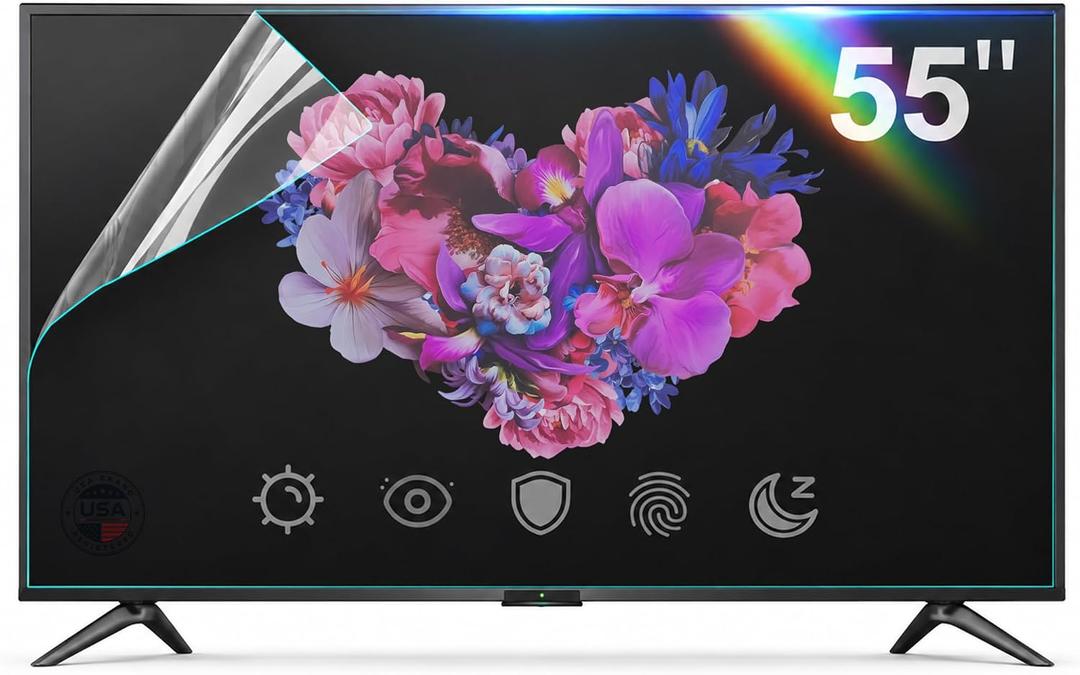 Anti Glare Film for TV 55 Inch Protector - Indoor & Outdoor TV Anti Glare Film - Prevents Glaring, Protects Screen and Reduces Blue Light for TV 55 Inches