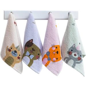 Kissvian 4 Pack Cute Cat Pattern Hand Towels, Pure Cotton Children Bathroom Towel Animals, Fingertip Bath Towels for Home, Kids Washcloths
