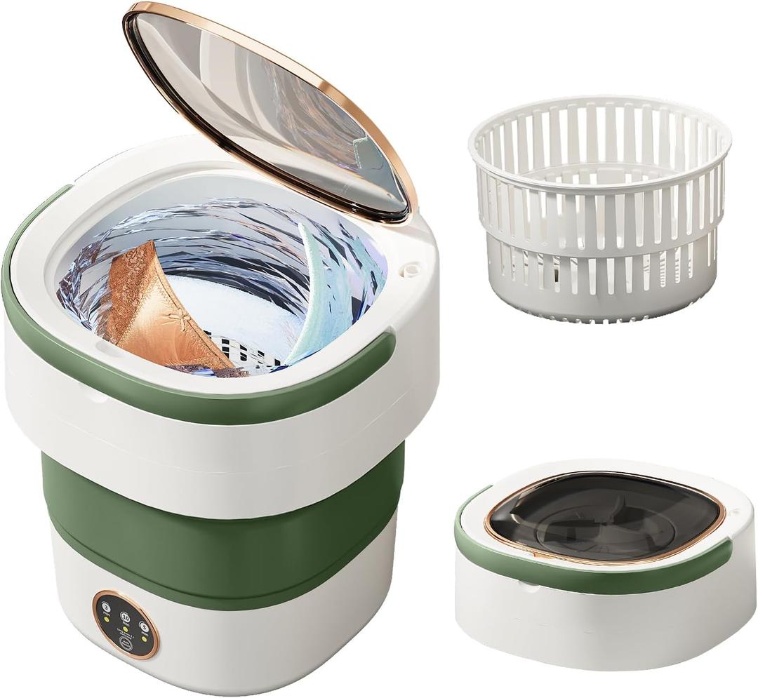 Portable Washing Machine 20L Small Foldable Washer with Spin Basket, 3 Mode Deep Clean Mini Laundry Machine for Travel, Dorms, Camping, Ideal for Baby Clothes, Underwear, Socks Green