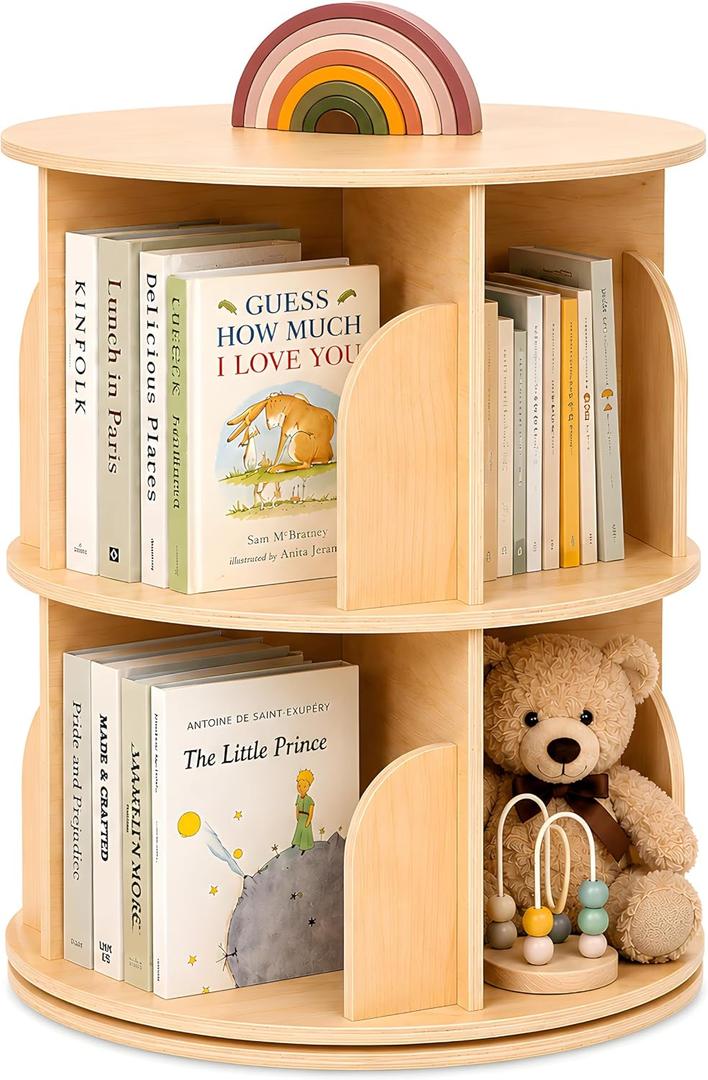 2 Tier Rotating Bookshelf, 360 Display Bookcase for Kids&Adult