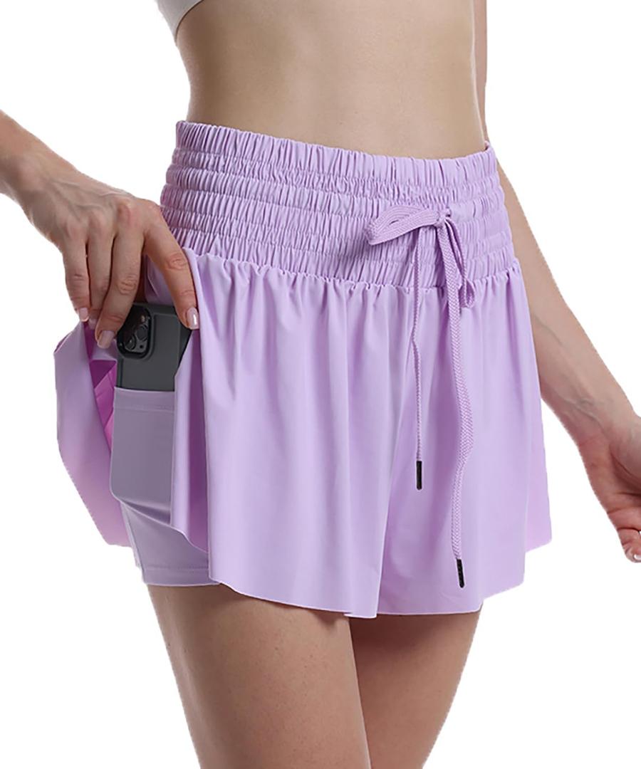 Butterfly Shorts Womens High Waisted Flowy Athletic Short with Underneath (Purple, XL)