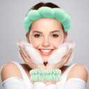 4 x Zkptops Spa Headband for Washing Face Wristband Set Sponge Makeup Skincare Headband Wrist Towels Bubble Soft Hairband for Women Puffy Headwear Winter Non Slip Thick Thin Hair Accessory(Light Green-3)