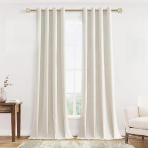 Cream Linen Blackout Curtains 108 Length 2 Panels Set for Living Room Bedroom, 100% Black Out Thermal Insulated Linen Drapes, Room Darkening Grommet Curtains 108 Inches Long Natural Beige
