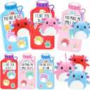 ORIENTAL CHERRY Valentines Day Gifts for Kids - 24 Pack Axolotl Plush Toys Keychains with Valentine Gifts Cards for Boys Girls Toddlers Friends Classroom School Exchange Party Favors
