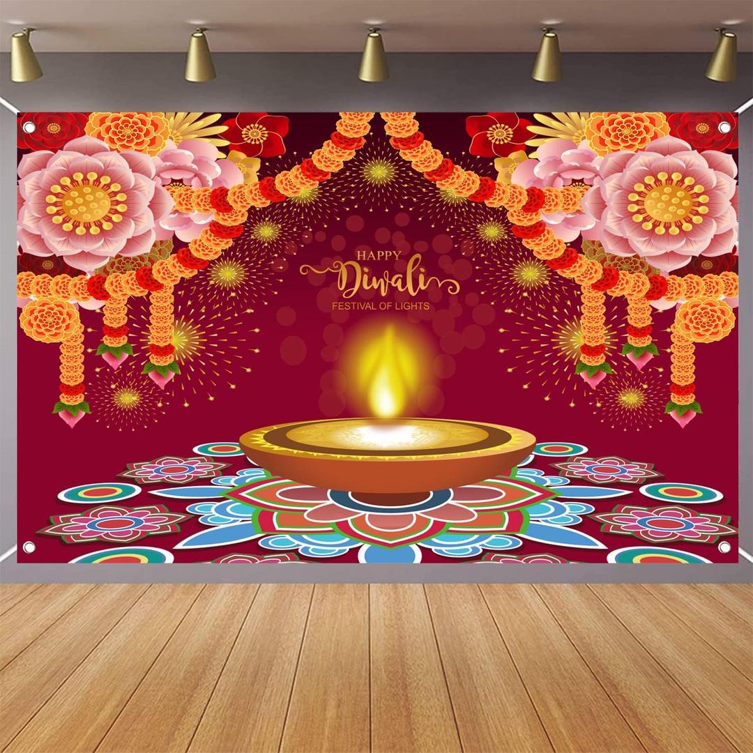 Happy Diwali Backdrop Banner Festival of Lights Diwali Decorations Party Supplies, Deepavali Background Banner for Photo Backdrop Happy Diwali Backdrop Banner Festival of Lights Diwali Decorations Party Supplies, Deepavali Background Banner for Photo Backdrop