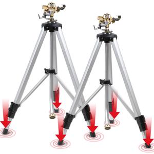 YAMATIC Impact Sprinkler on Tripod Base, 360 Degree Large Area, Heavy Duty Adjustable Pulsator Sprinkler for Lawn Yard and Grass, Spray up to 20-90ft, Brass Head, 2Pcs