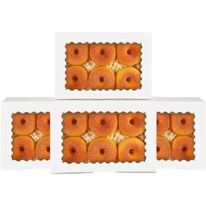 qiqee 50Pcs White Cookie Box with Window 9x6x2.5 Inch Pastry Macaron Bakery Box For Packaging