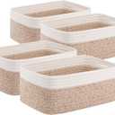 OIAHOMY 4 Pack Storage Baskets for Organizing, Small Bins for Shelves, Cute Decorative Storage Bins, Organizer Baskets for Gifts Empty, 11.8''Lx7.8''Wx4.7''H, Brown/White