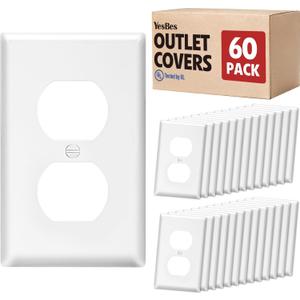 60 Pack Outlet Covers Bulk, Light Switch Cover Plate Standard Size 1-Gang 4.50" x 2.75", Duplex Wall Plates, Outlet Covers Wall Plate, Polycarbonate Thermoplastic, White
