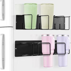 HOMEBROS Magnetic Cup Holder, 2 Styles Metal Magnet Fridge Water Bottle Organizer for 30 and 40 OZ Tumbler Storage and Display, Black, 2 Pcs