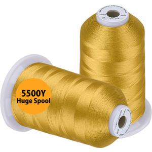 Simthread Embroidery Thread 5500 Yards Gold 214, 2 Huge Spools 40wt Polyester for Brother, Babylock, Janome, Singer, Pfaff, Husqvarna, Bernina Machine