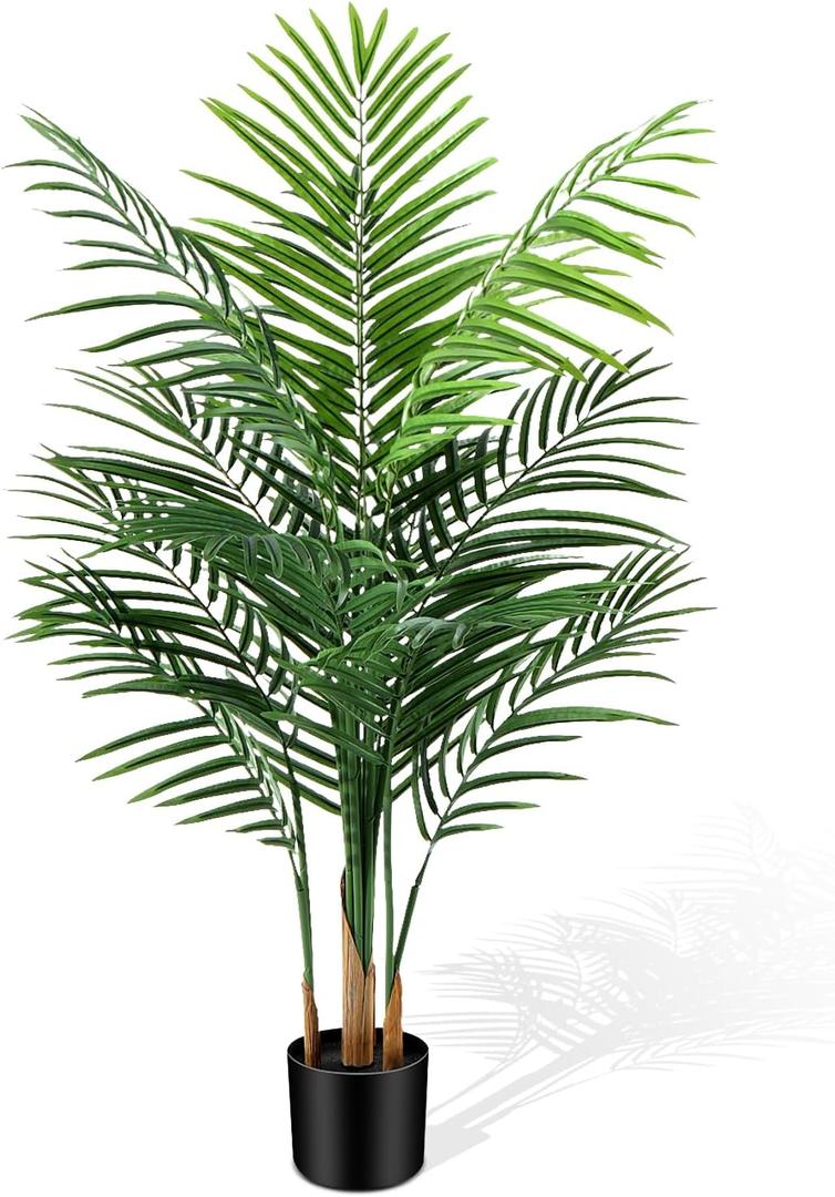 Artificial Palm Tree Indoor 4ft, Large Fake Tropical Areca Palm Tree with 13 Trunks, Tall Faux Floor Plants for Indoor Outdoor-Living Rooms, Offices, Bedroom Home Decor