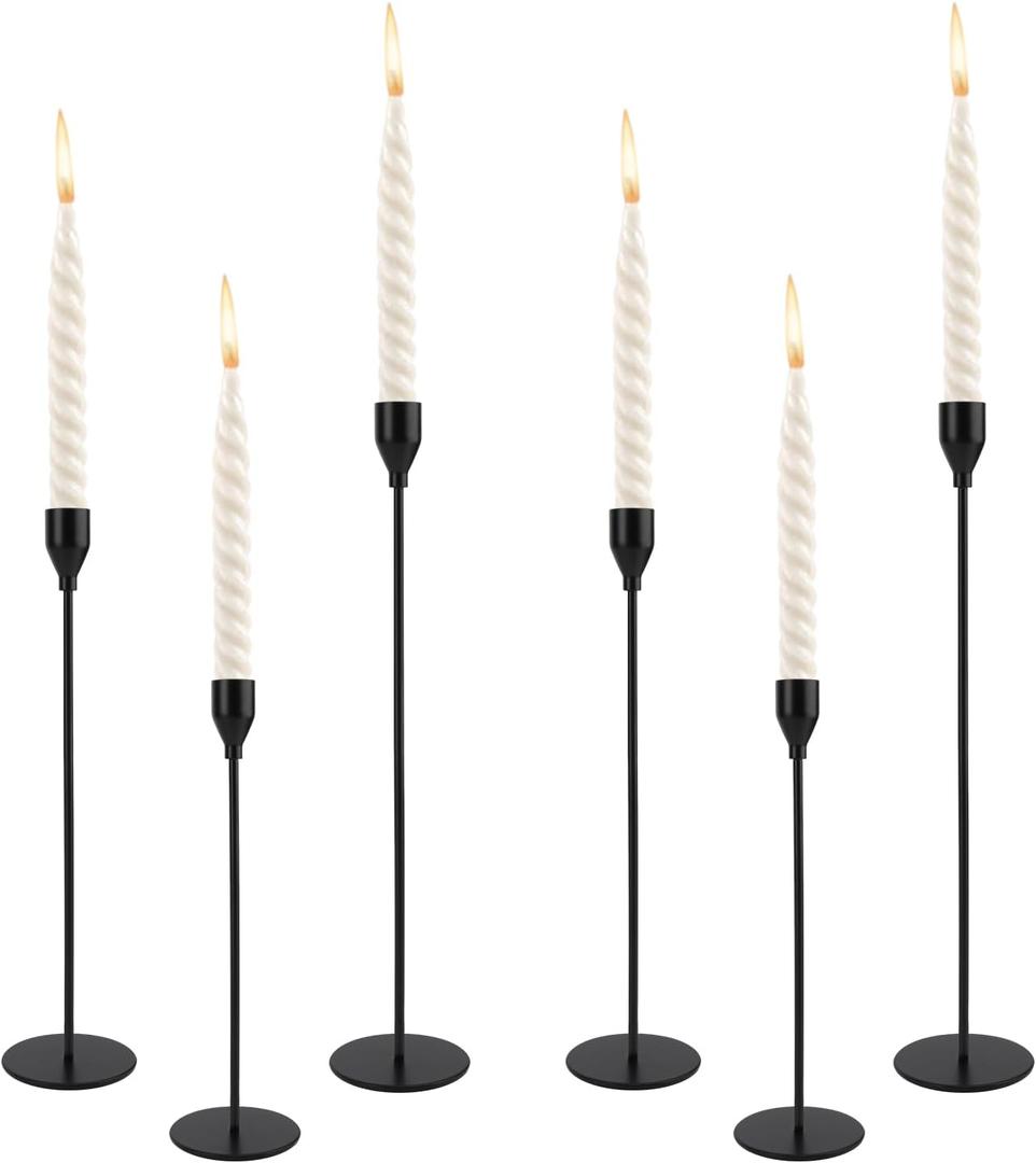 6Pcs Tall Candlestick Holders, Metal Taper Candle Holders Stand Set, Vintage Wedding Table Centerpiece, Fireplace Mantle, Home Dining Room Decor(Color:Black)