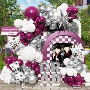 PageebO Graduation Balloon Garland Arch Kit, 151Pcs Heliotrope Metallic Silver White Balloons with Graduation Certificate Star Foil Balloons For Graduation Party Class of 2026 Grad Prom Decorations