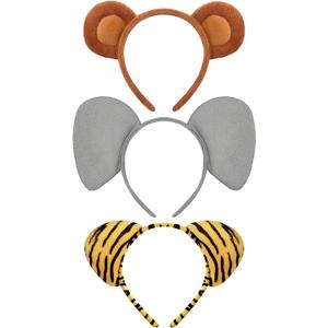Cindeer 3 Pcs Halloween Ear Costume Headband Zoo Jungle Safari Plush Ear Hair Hoop for Halloween Adult Animal Cosplay Party