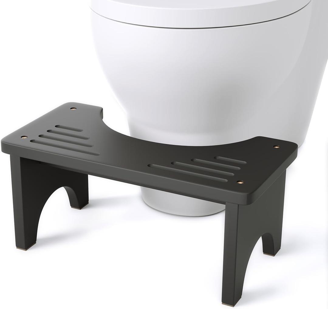 Black Poop Stool Adult, Bamboo Wooden Toilet Stool Squat, Squatting Pooping Stool for Adults, Wood Toilet Foot Potty for Bathroom, Black (1 Pack)