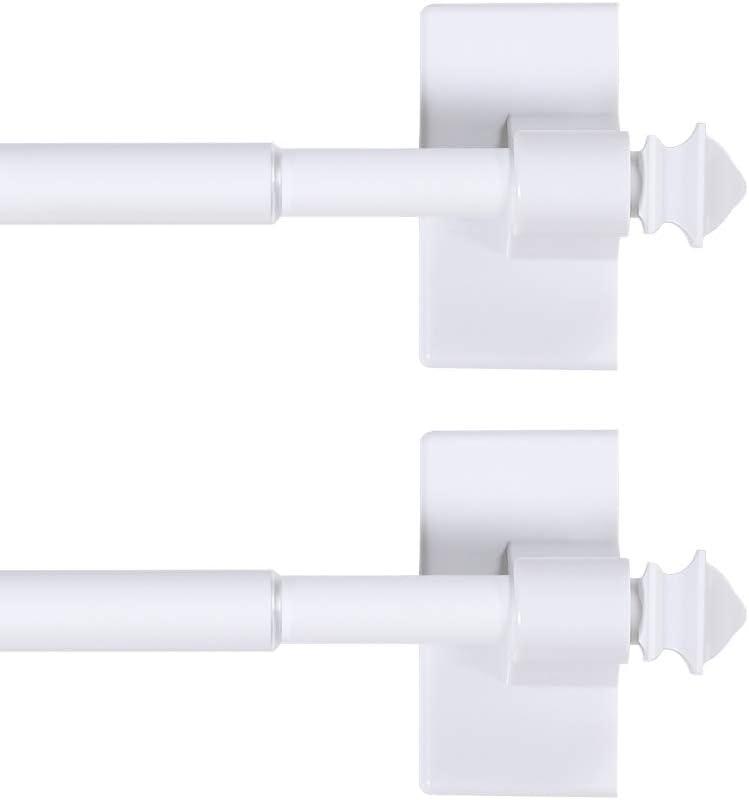 H.VERSAILTEX 2 PACK Magnetic Curtain Rods for Metal Doors Multi-Use Rods for Small Windows Cafe Sidelight and Iron Steel Places, Tool Free with Square Finials (Adjust from 9 to 16 Inch, White)