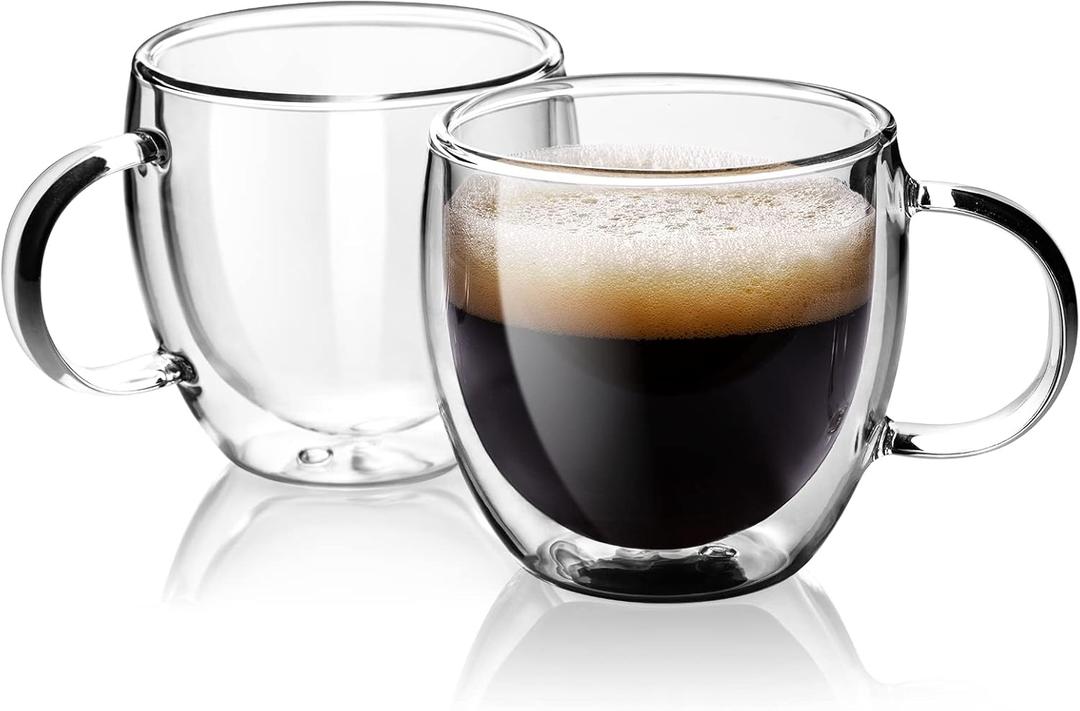 Stylusella Double Wall Glass Espresso Cups 5oz/150ml, 1 Pack, Thermo Insulated Borosilicate Glass Cups with Handle