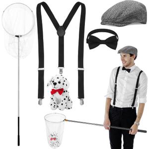 Mepase 5 Pcs Halloween Dog Control Officer Costume Kit Dalmatian Dog Costume for Men Adult Couple Halloween Cosplay Party
