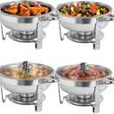 Chafing Dishes for Buffet, 4 Pack 6QT Round Chafing Dishes for Buffet, Silver Stainless Steel Chafing Dish Buffet Set for Any Party, Silver
