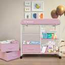 Baby Changing Table, Portable Changing Table, Diaper Changing Station with Waterproof Pad, Changing Table Dresser with 3 Storage Baskets, Mobile Nursery Organizer for Newborn Essentials, Pink