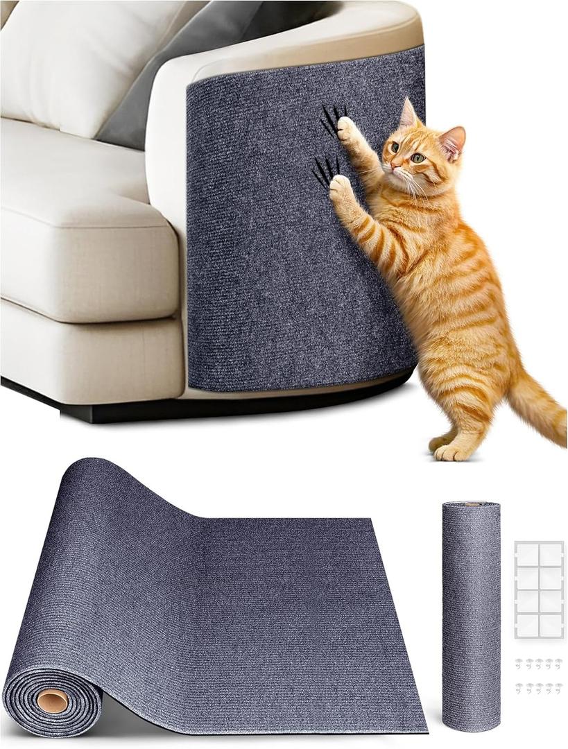 TLNNK 78.7"x15.8" Cat Scratch Mat, Trimmable Self-Adhesive Carpet, DIY Climb Cat Scratcher for Furniture Couch or Wall Protector, Covering Cat Scratching Post Replacement Pads (Dark Gray)