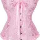 SZIVYSHI Corset Tops for Women, Bustier Shapewear Lingerie, Lace Waist Push Up Bodysuit (X-Small, Pink)