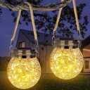 Solar Lantern Crackle Glass Ball, 1 Pack Garden Hanging Solar Lights Outdoor Waterproof Lanterns with 30 Warm White LED for Outdoor Decor Patio Yard Lawn Pathway