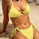 ZAFUL Women's Bikini Sets Ribbed Two Piece Swimsuits Underwire Adjustable Back Clasp Bathing Suit Side Tie Thong Swimwear (XL)