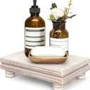 EOSAHR Decorative Tray Wood Pedestal Stand  Farmhouse Wooden Tray for Soap Holder & Bathroom Accessories - Kitchen Essentials & Bathroom Organizer for Home Decor (Natural Wood)