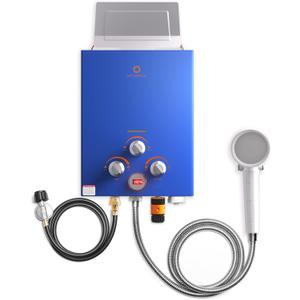 Airthereal 6L 1.58GPM Outdoor Portable Propane Gas Tankless Water Heater, Instant Propane Water Heater, Overheating Protection, Use for Camping, RV and Pet Bath, Evenfall series, Blue