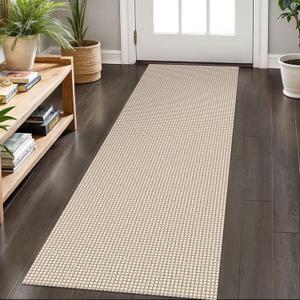 KOZYFLY Runners for Hallways 2x6 ft Washable Kitchen Runner Non Slip Rubber Backed Hall Runners Cotton Entryway Runner Rugs Floor Carpet for Indoor Backdoor Bedroom Kitchen, Ivory/Khaki