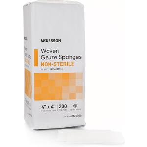 McKesson Non-Sterile Gauze Pads 4x4 Inch (200 Count) - 12-Ply 100% Cotton Non-Sterile Woven Sponges for Wound Care & First Aid - Highly Absorbent & Breathable Medical Supplies