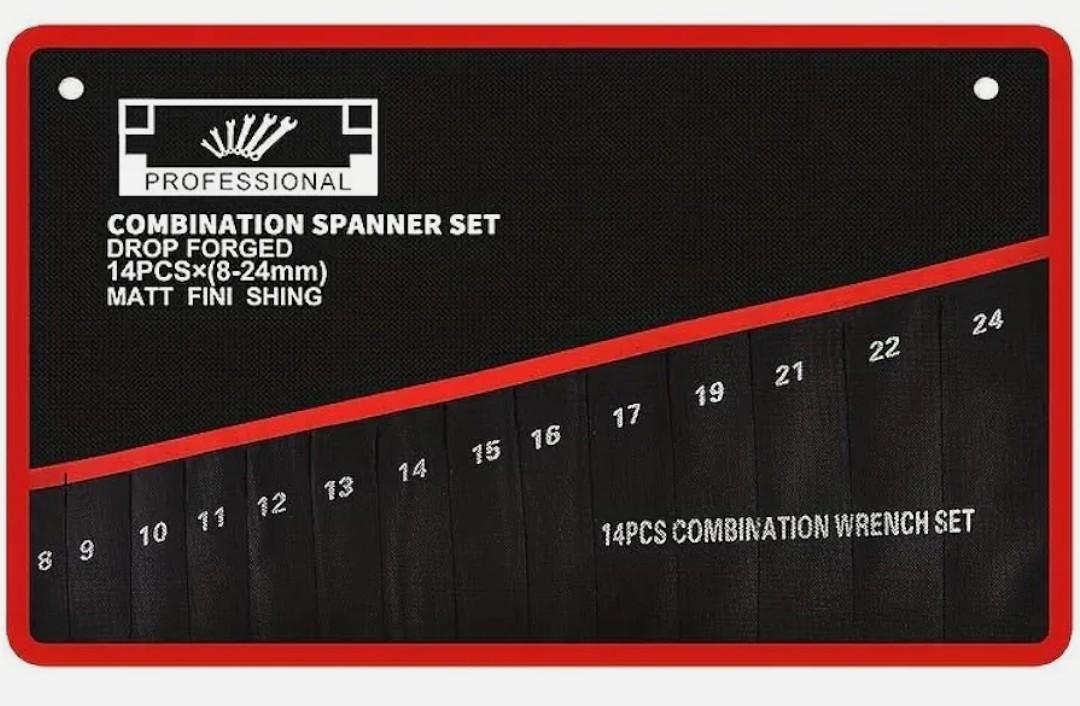 14-Piece Pocket Double Head Wrench Tool Storage Bag - Durable Material for Garages Basements Tool Stores Industrial Tools Storage