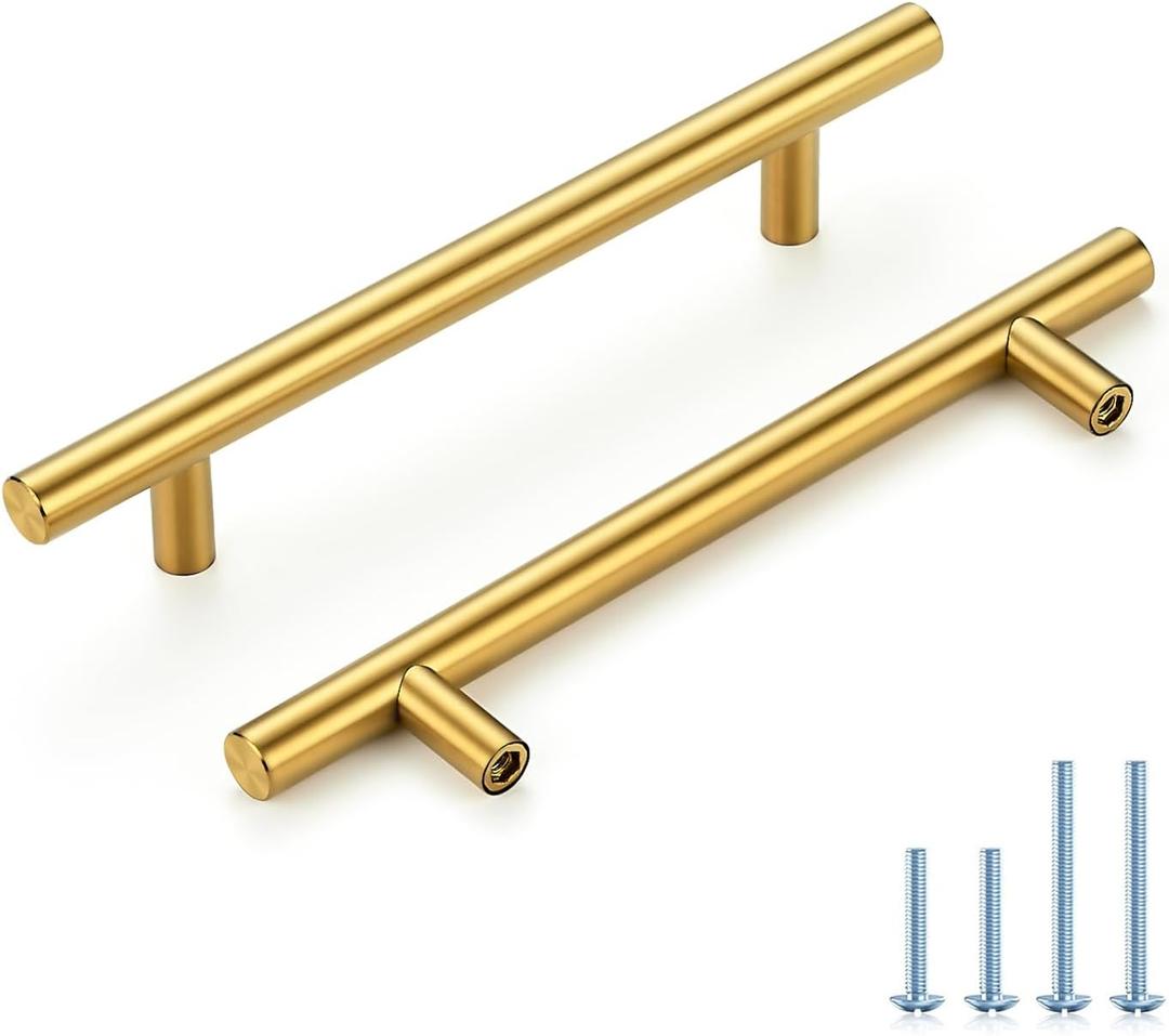 HOME EDIT Brushed Brass Cabinet Handles 5 Inch Hole Spacing, Stainless Steel Drawer Pulls for Cabinets, Kitchen, Bathroom, Dresser 20 Pack