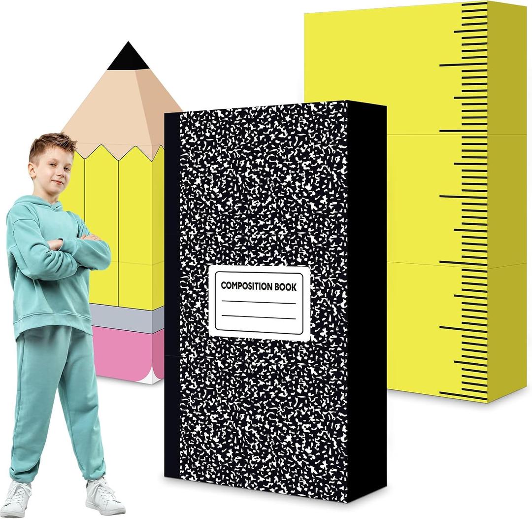 9 Pcs Back to School Decoration Large Pencil Notebook Rulers Boxes, 47 inches