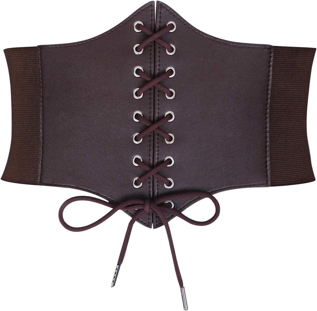 JASGOOD Womens Elastic Costume Waist Belt Lace-up Tied Waspie Corset Belts for Women (Fit Waist Size 23"-26", Coffee)