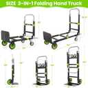 3-in-1 Folding Hand Trucks, 600Lbs Convertible Hand Truck Dolly, Heavy Duty Convertible Dolly with Retractable Handle and 4 Rubber Wheels, Collapsible Cart for Moving Office/Home/Warehous(Green)