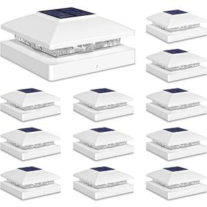 Solar Post Cap Lights Outdoor 12pack, White Waterproof Solar Powered Deck Fence Post Lights Fit 4x4 Wood/Vinyl Posts, Bright Warm White Solar Post Lights Decorate Deck, Patio, Porch, Fence